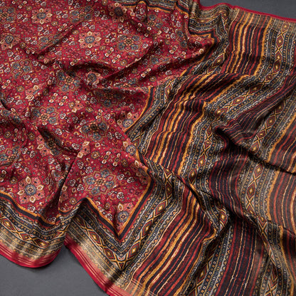 Modal Silk Red Floral Printed Saree - Shriyara by Kumaran Silks
