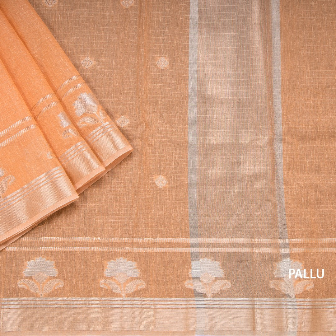Semi Linen Peach Zari Worked Saree