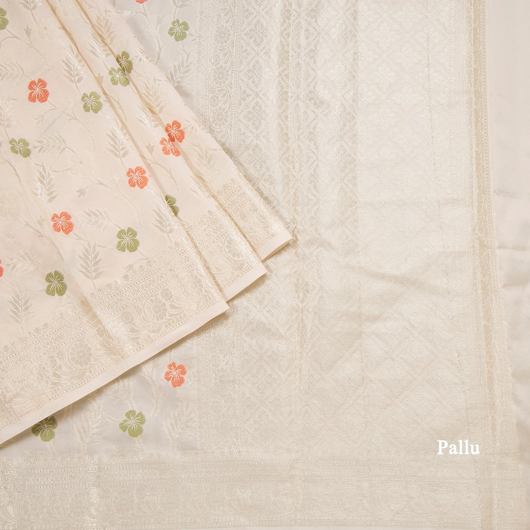 Semi Kataan Cream Zari Worked Saree