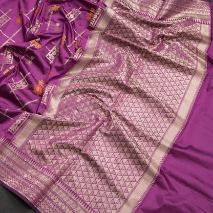 Semi Kataan Magenta Purple Zari Worked Saree - Shriyara by Kumaran Silks