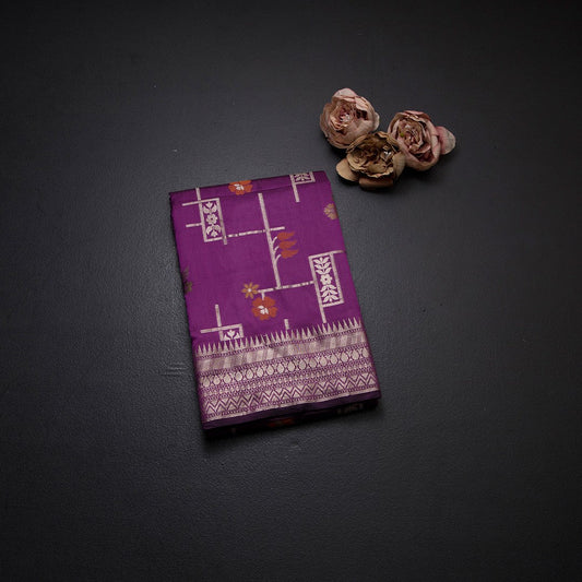 Semi Kataan Magenta Purple Zari Worked Saree
