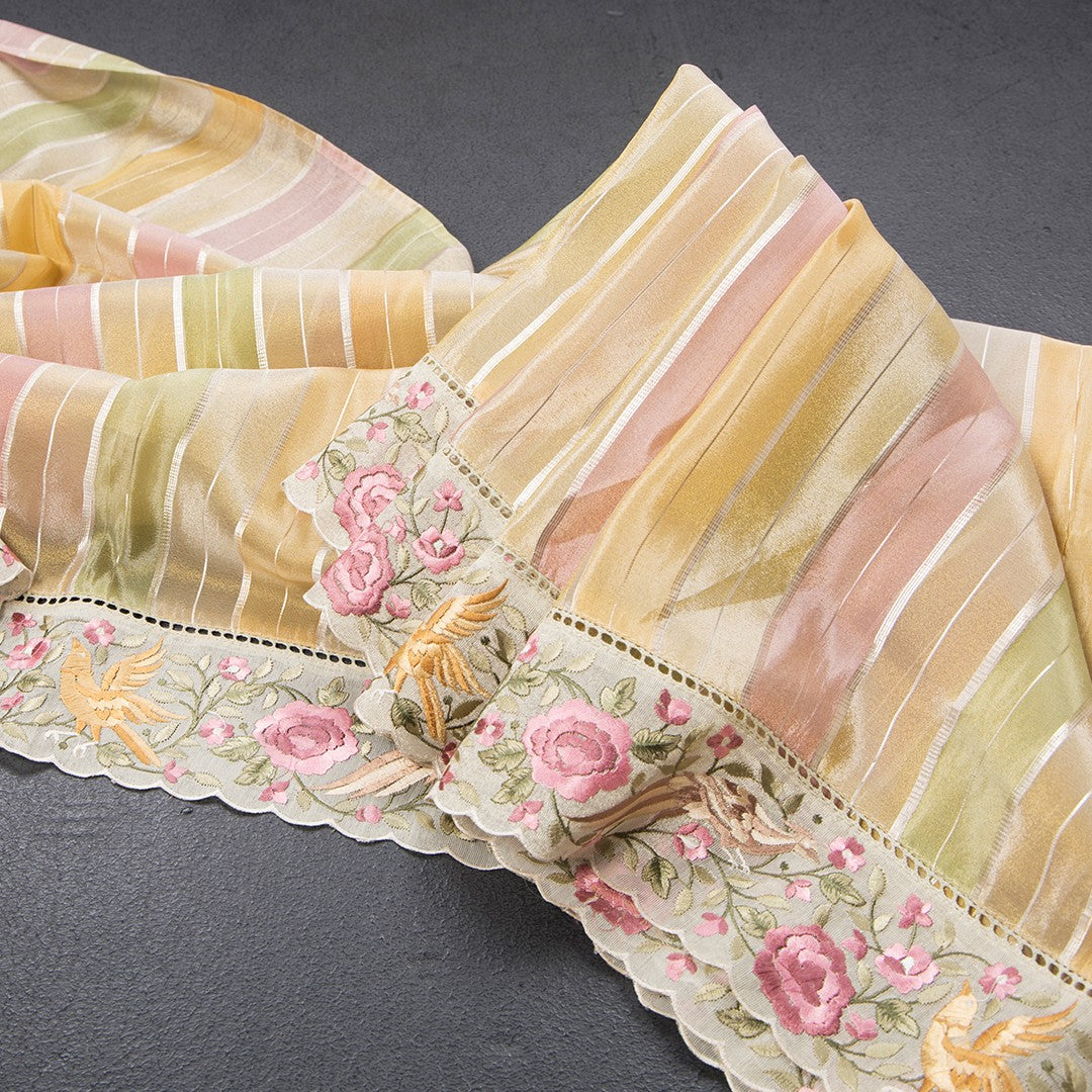 Tissue Multi Colour Zari Stripes With Thread Border Saree