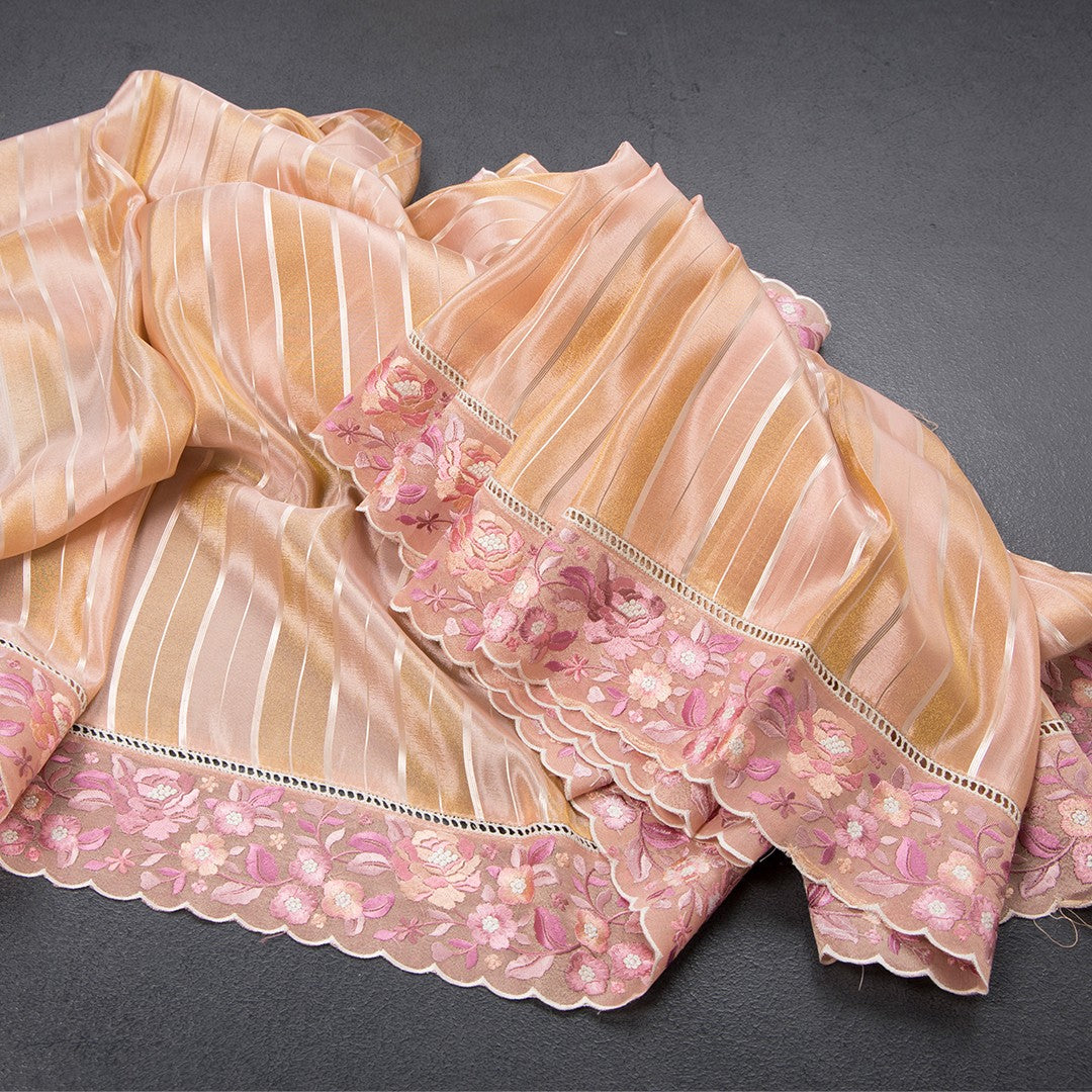 Tissue Multi Colour Zari Stripes With Thread Border Saree 02