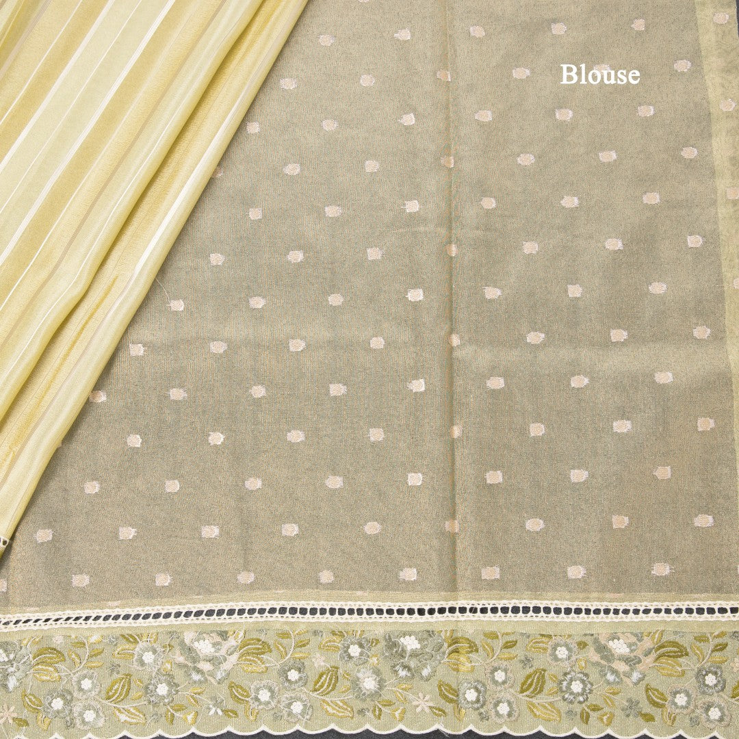 Tissue Pista Green Zari Stripes With Thread Border Saree