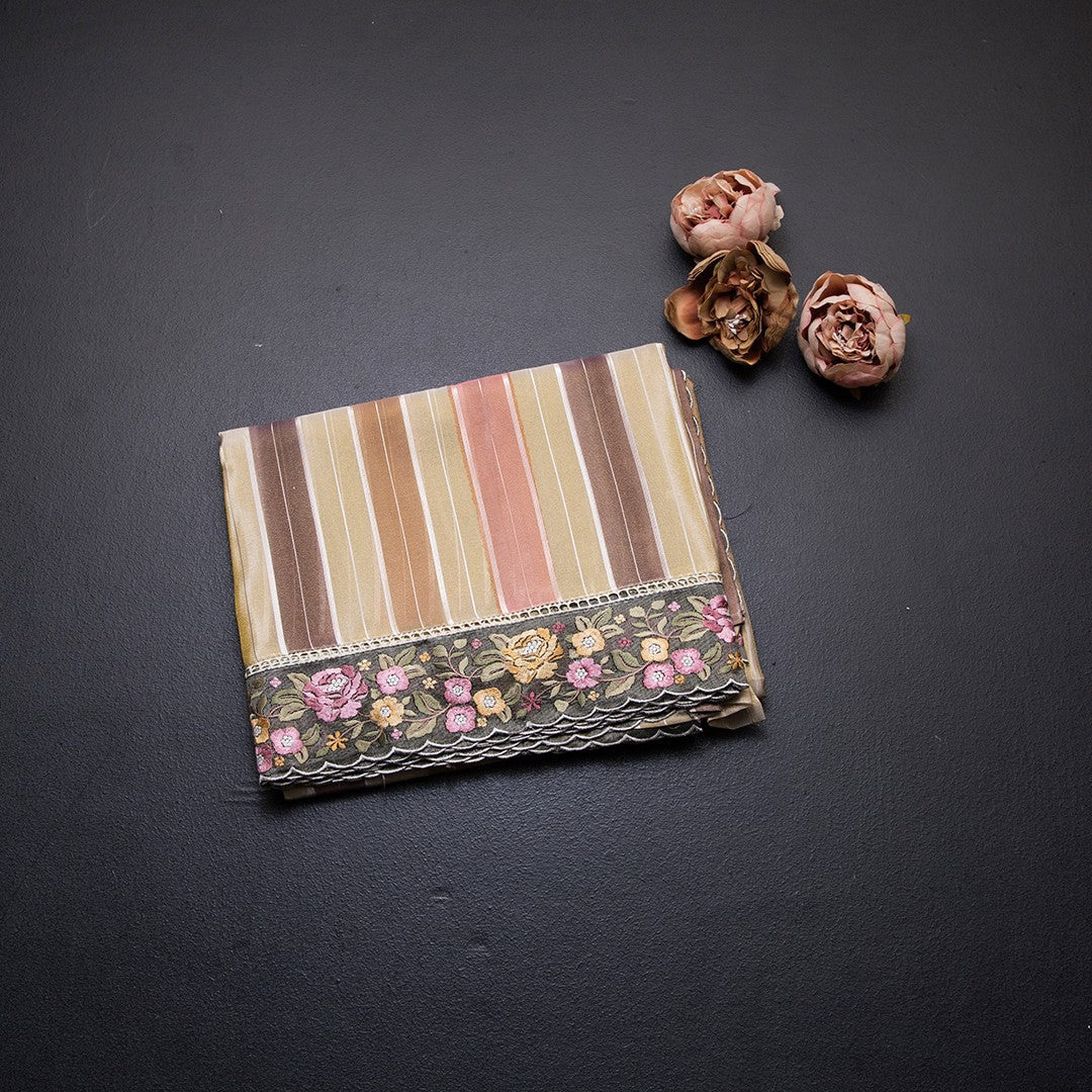 Tissue Multi Colour Zari Stripes With Thread Border Saree 03