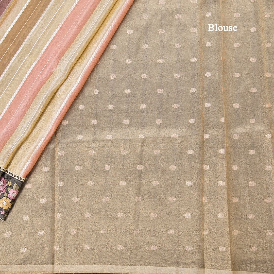 Tissue Multi Colour Zari Stripes With Thread Border Saree 03