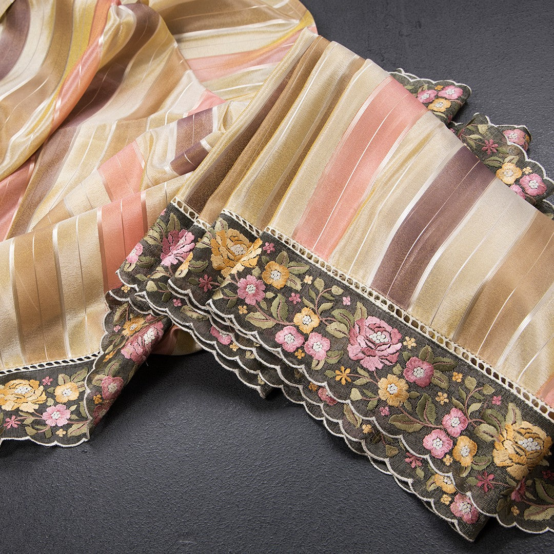 Tissue Multi Colour Zari Stripes With Thread Border Saree 03