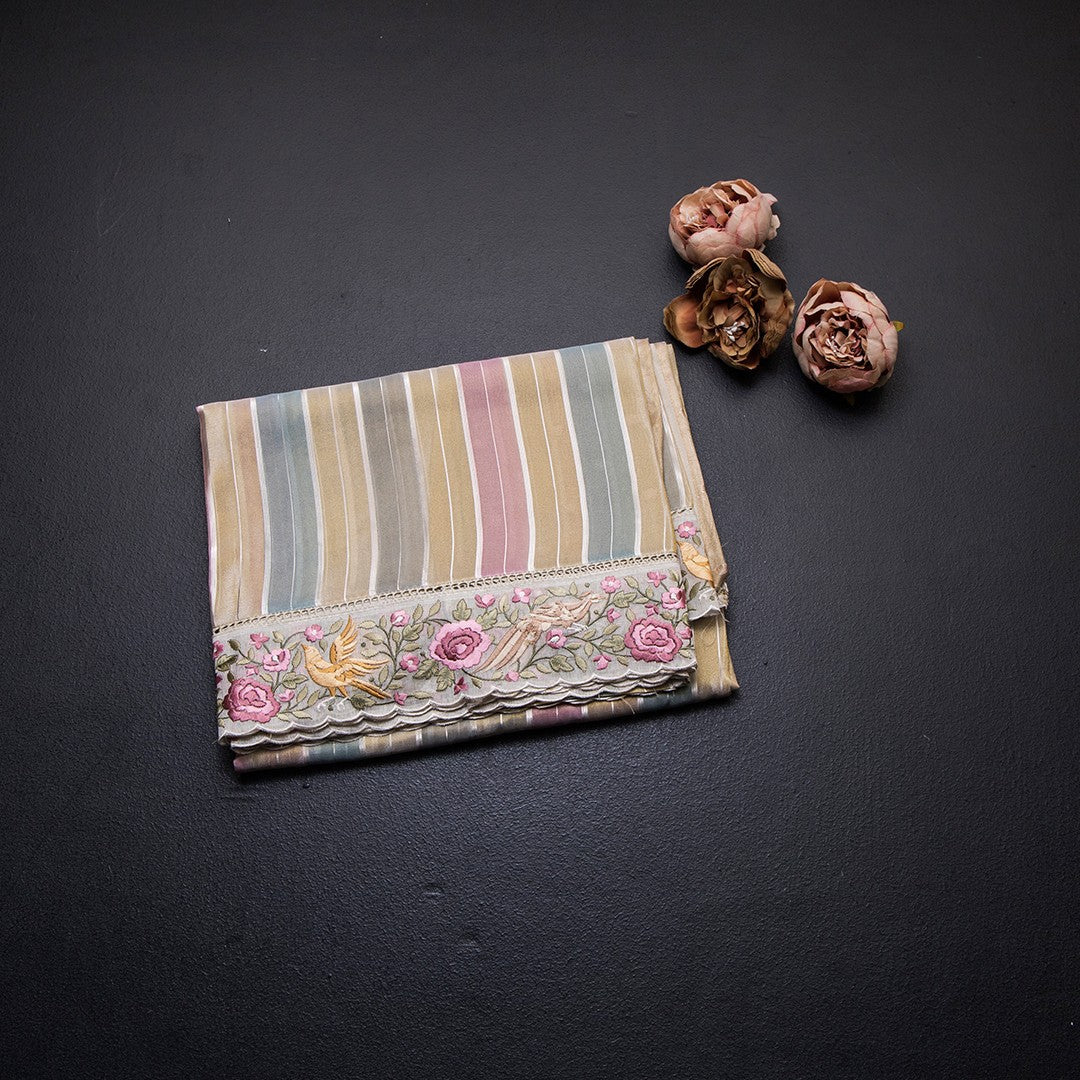 Tissue Multi Colour Zari Stripes With Thread Border Saree 04