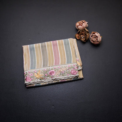 Tissue Multi Colour Zari Stripes With Thread Border Saree 04