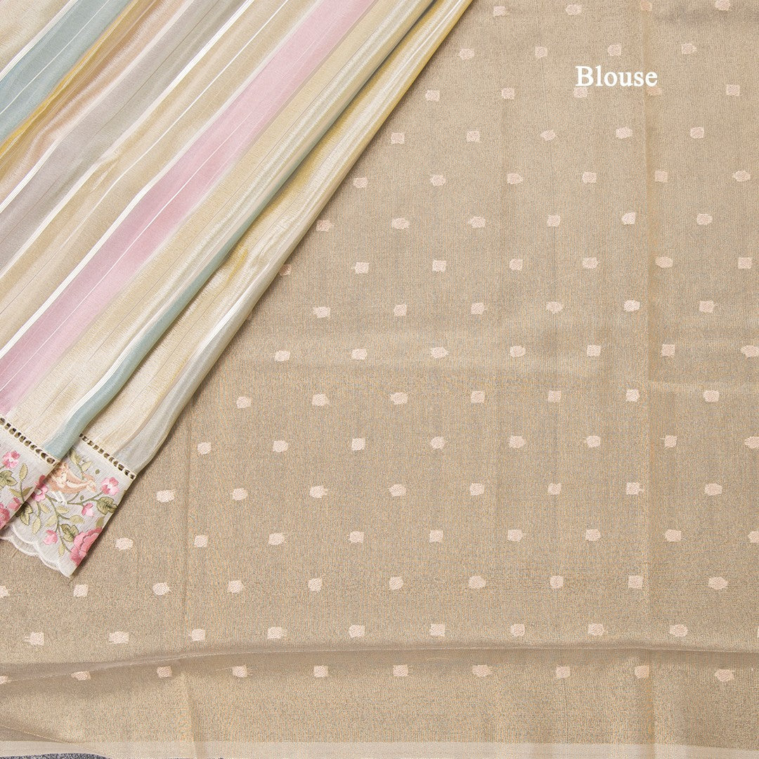 Tissue Multi Colour Zari Stripes With Thread Border Saree 04