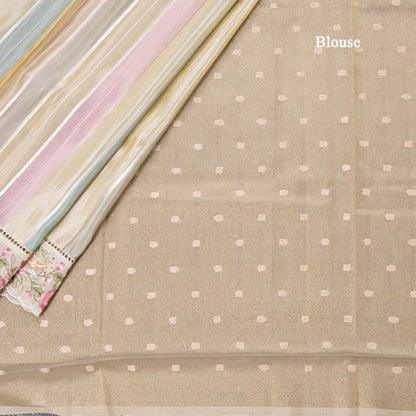 Tissue Multi Colour Zari Stripes With Thread Border Saree 04