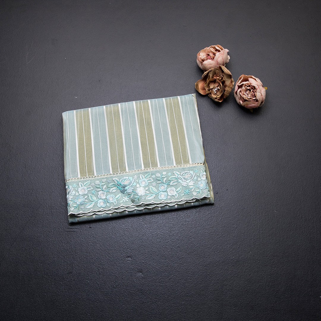 Tissue Multi Colour Zari Stripes With Thread Border Saree 05