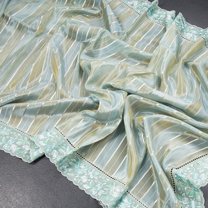 Tissue Multi Colour Zari Stripes With Thread Border Saree 05