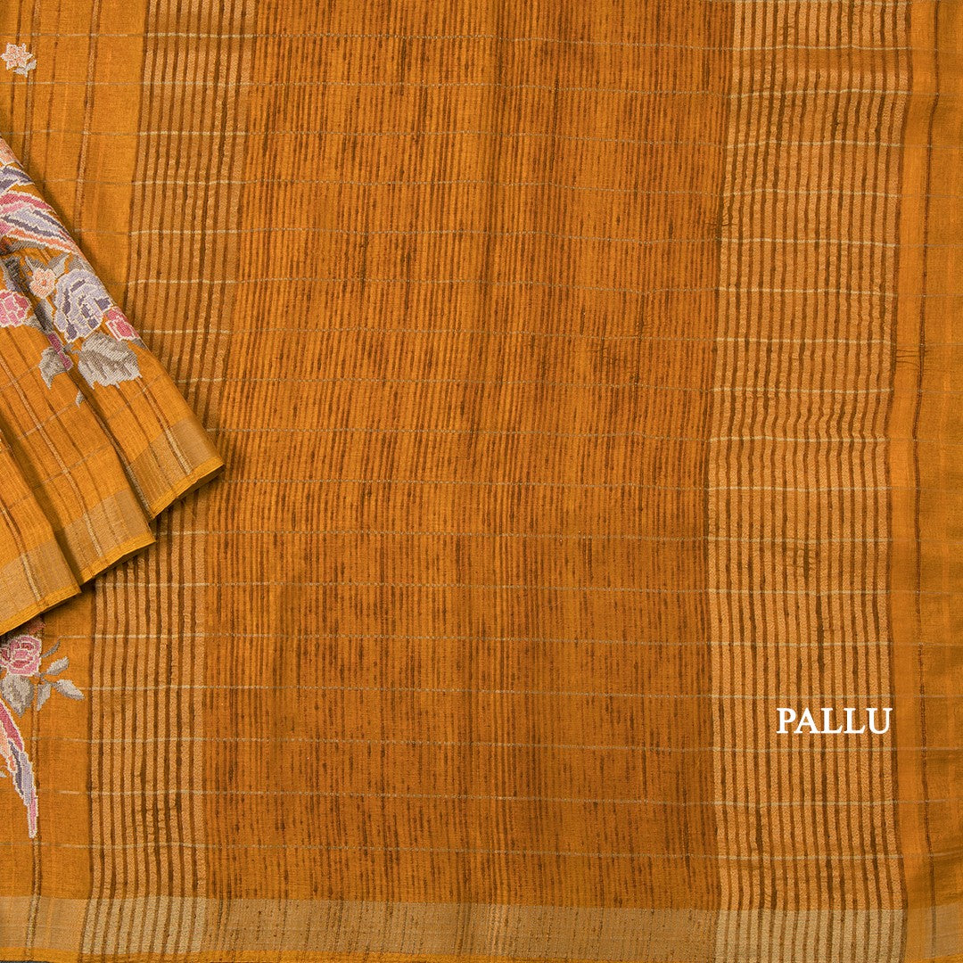 Raw Silk Mango Yellow Zari Checks With Thread Work Saree