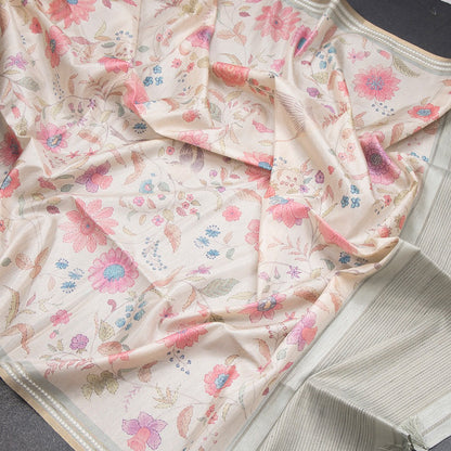 Tussar Cream Floral Printed Saree - Shriyara by Kumaran Silks