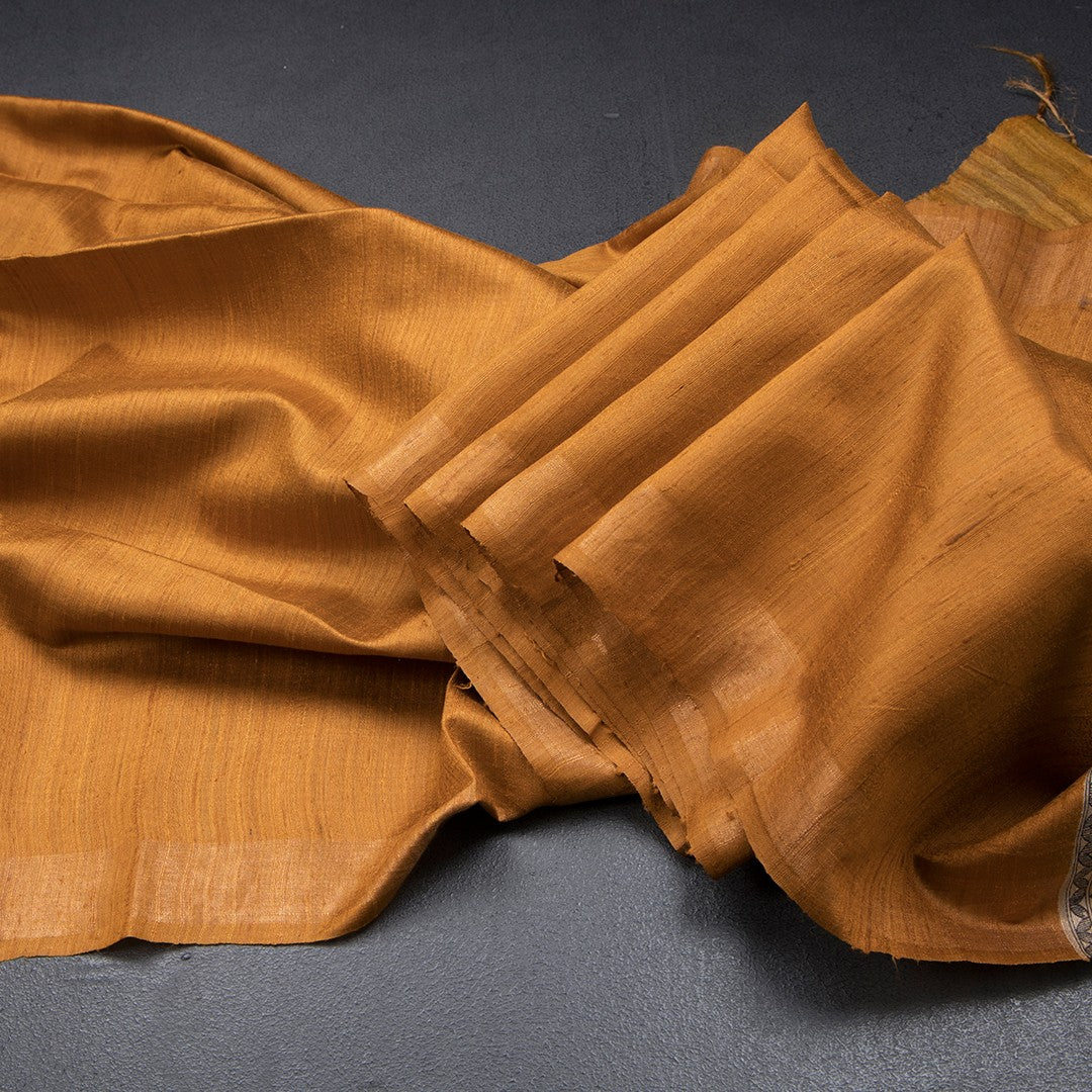 Raw Silk Mustard Plain With Printed Work Saree