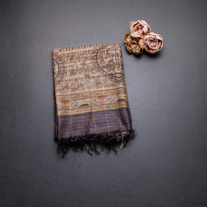 Tussar Dark Purple Checked Saree