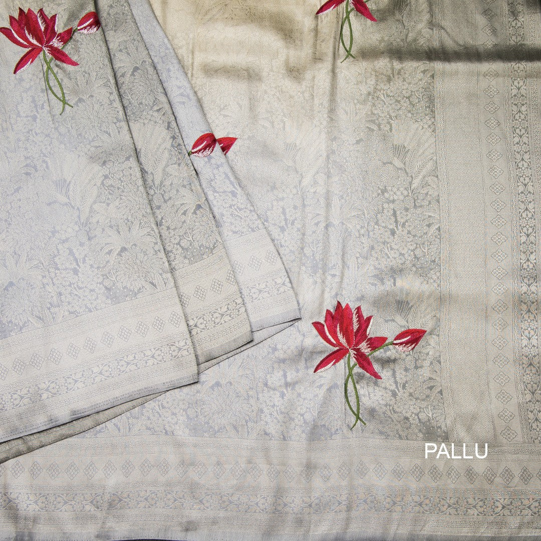 Russian silk Grey brocade ombré Saree