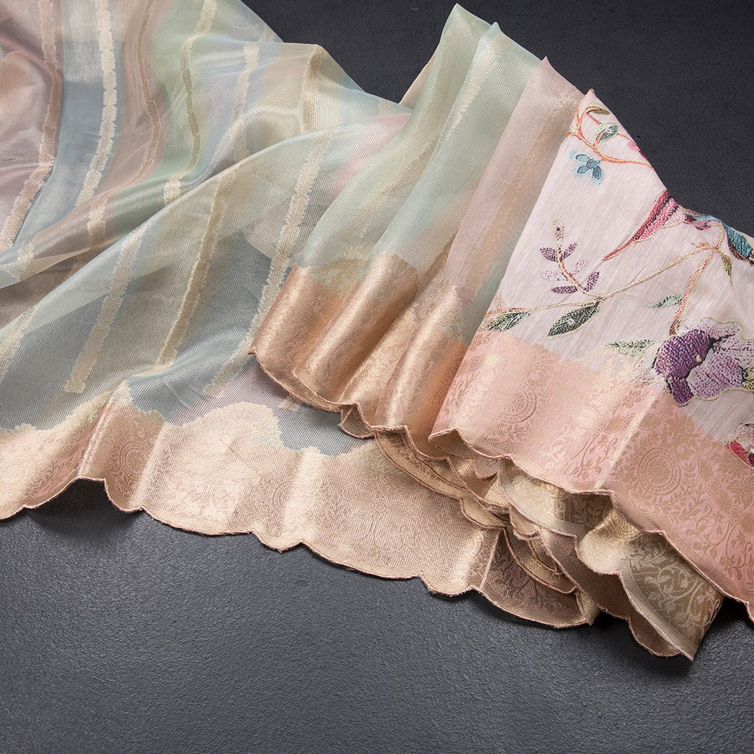 Linen Multi Colour Stripes Saree With Zari Border 02