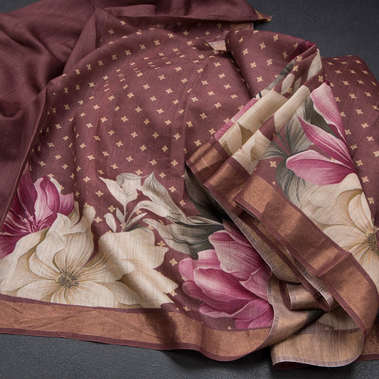Tussar Light Maroon Printed Saree