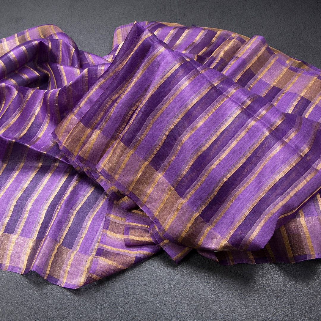 Raw Silks Purple Stripes With Thread Work Saree