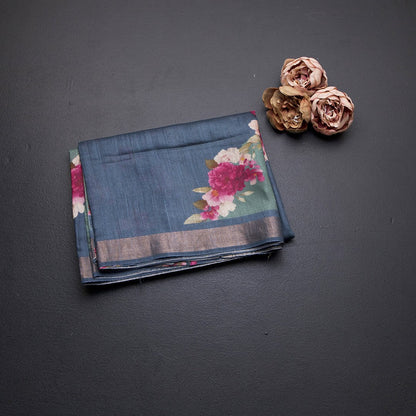 Tussar Green Printed Saree With Zari Border