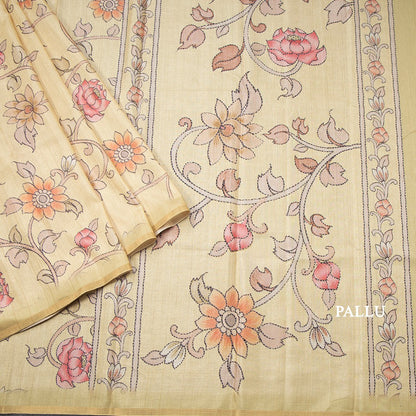 Semi Raw Silk Sandal Floral Printed Saree