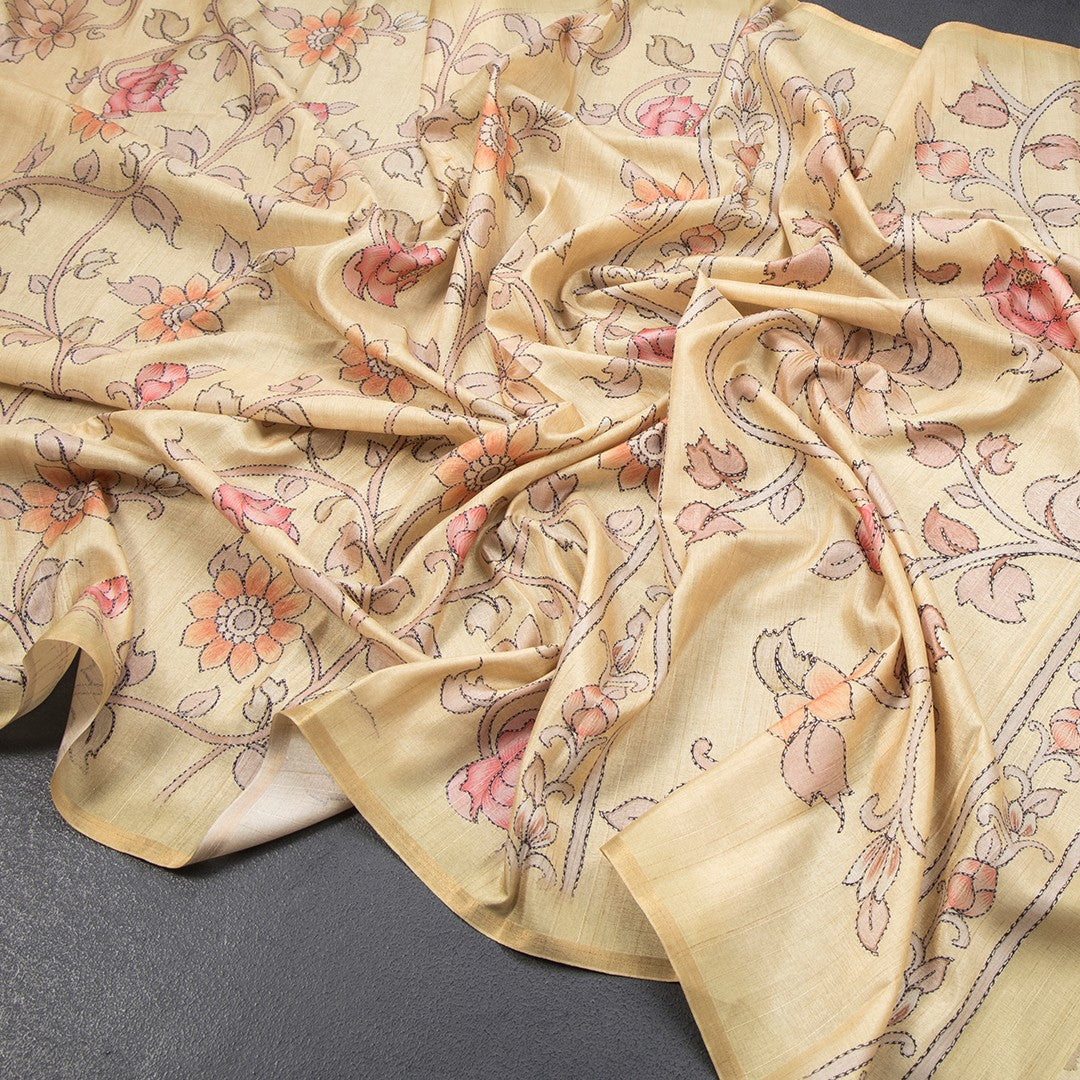 Semi Raw Silk Sandal Floral Printed Saree