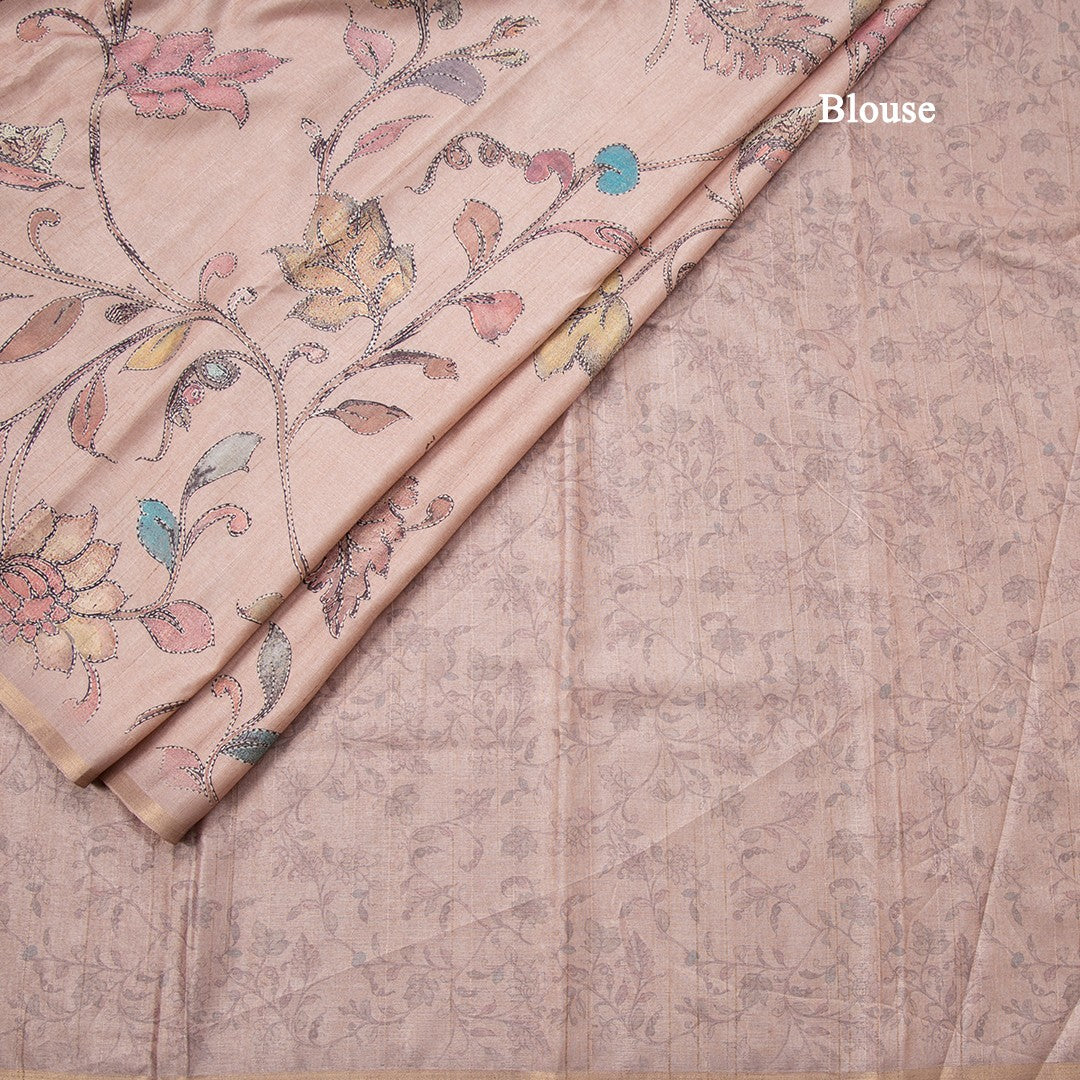 Semi Raw Silk Light Brown Floral Printed Saree