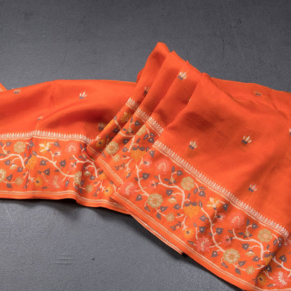 Raw Silk Orange With Zari Buttas And Floral Border