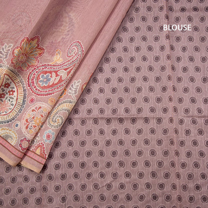Semi Linen Light Brown Printed Saree