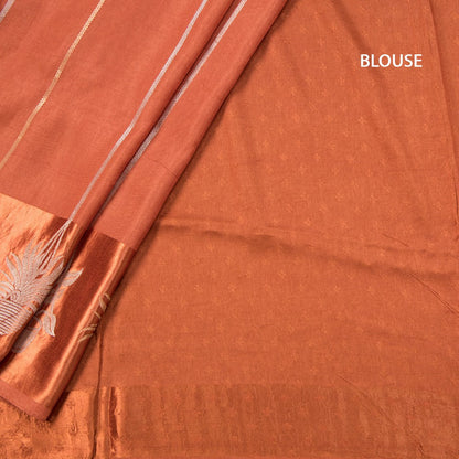 Raw Silk Rust Orange Zari Worked Saree