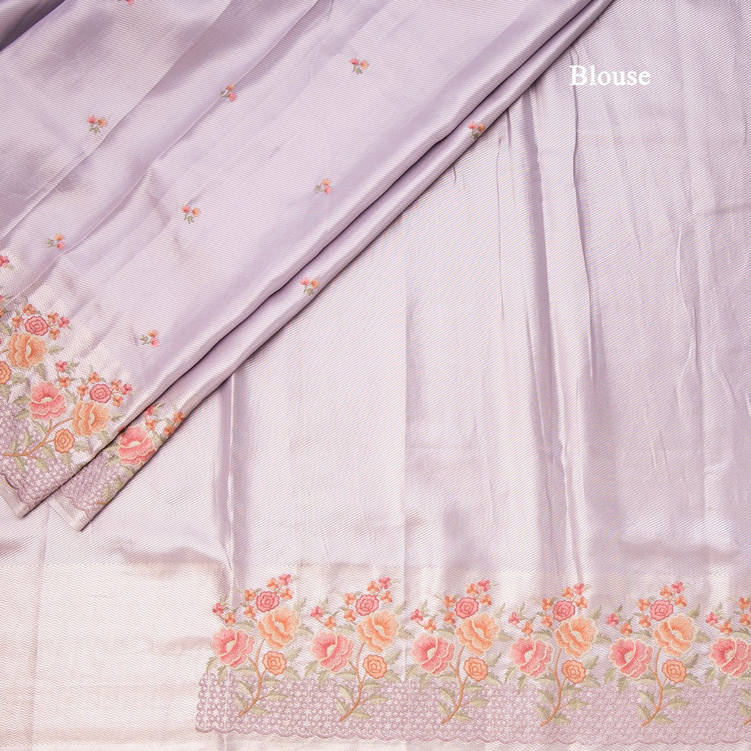 Fancy Silk Lavender Stylish Thread Work Saree 02