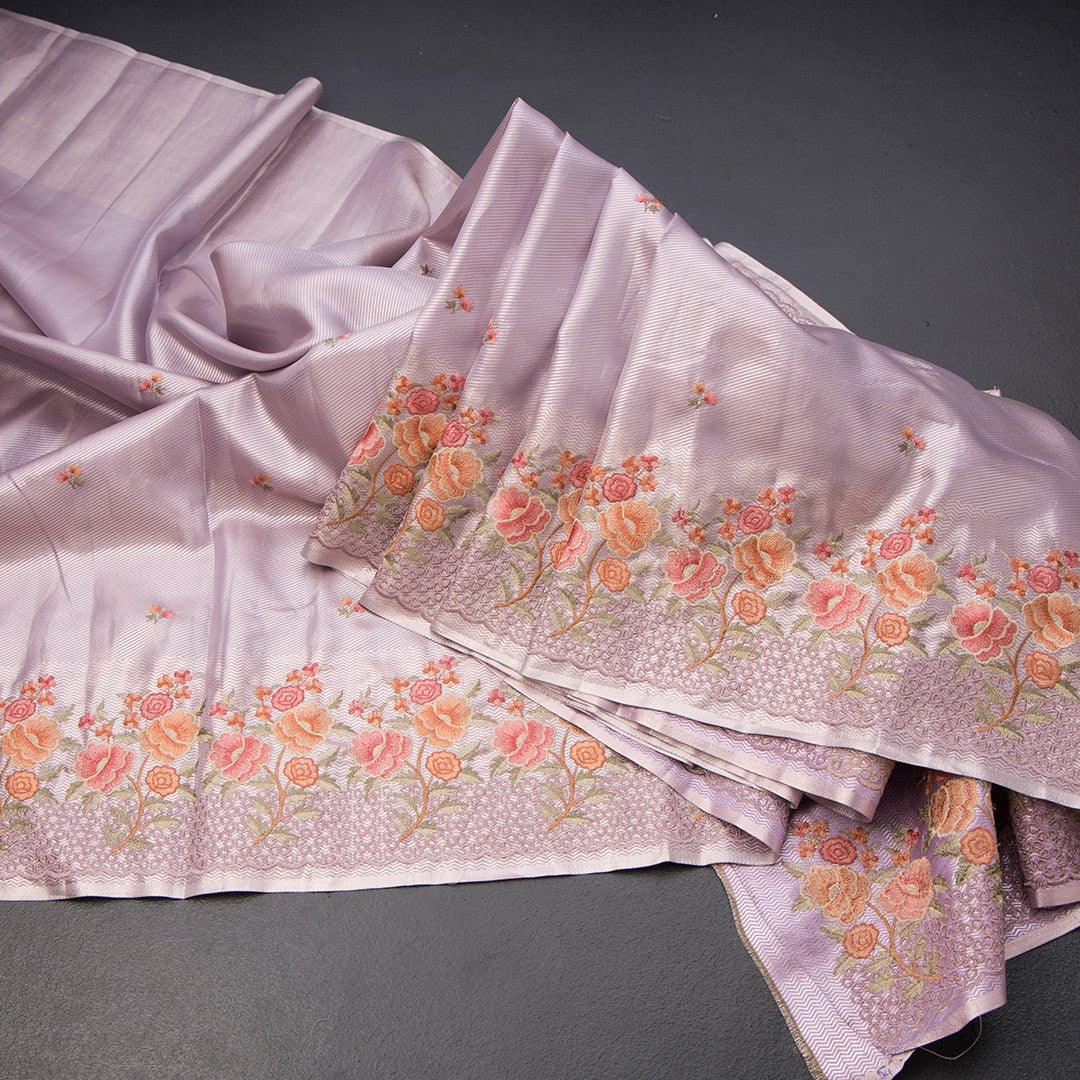 Fancy Silk Lavender Stylish Thread Work Saree 02