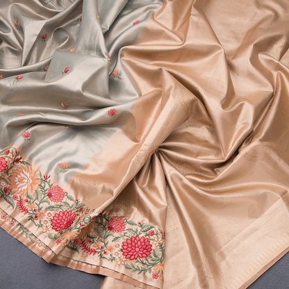Fancy Silk Green Stylish Thread Work Saree