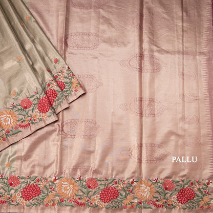 Fancy Silk Green Stylish Thread Work Saree 02