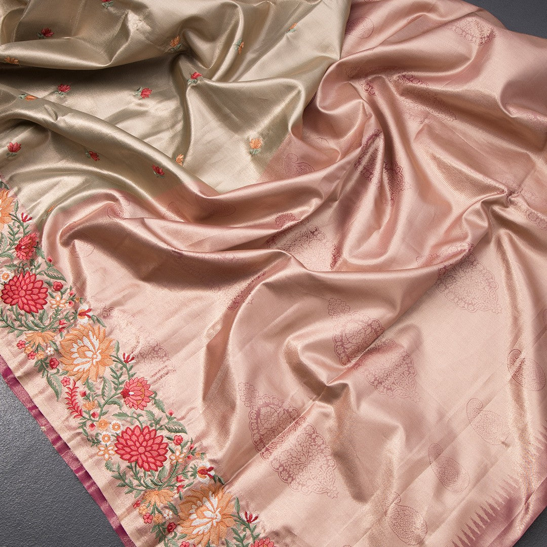 Fancy Silk Green Stylish Thread Work Saree 02