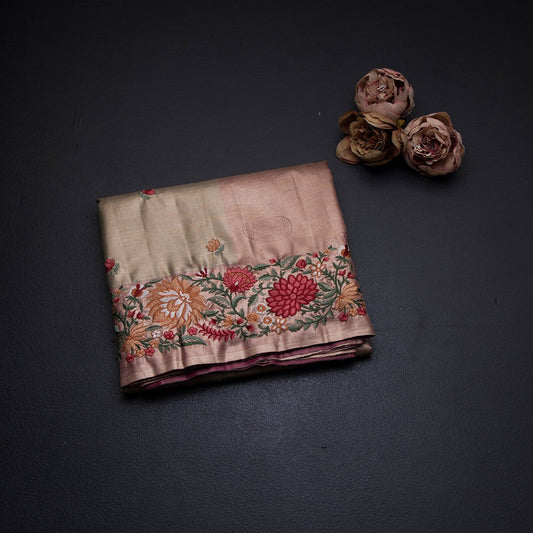 Fancy Silk Green Stylish Thread Work Saree 02