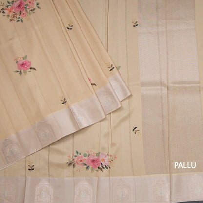 Satin Silk Sandal Floral Printed Saree With Zari Border