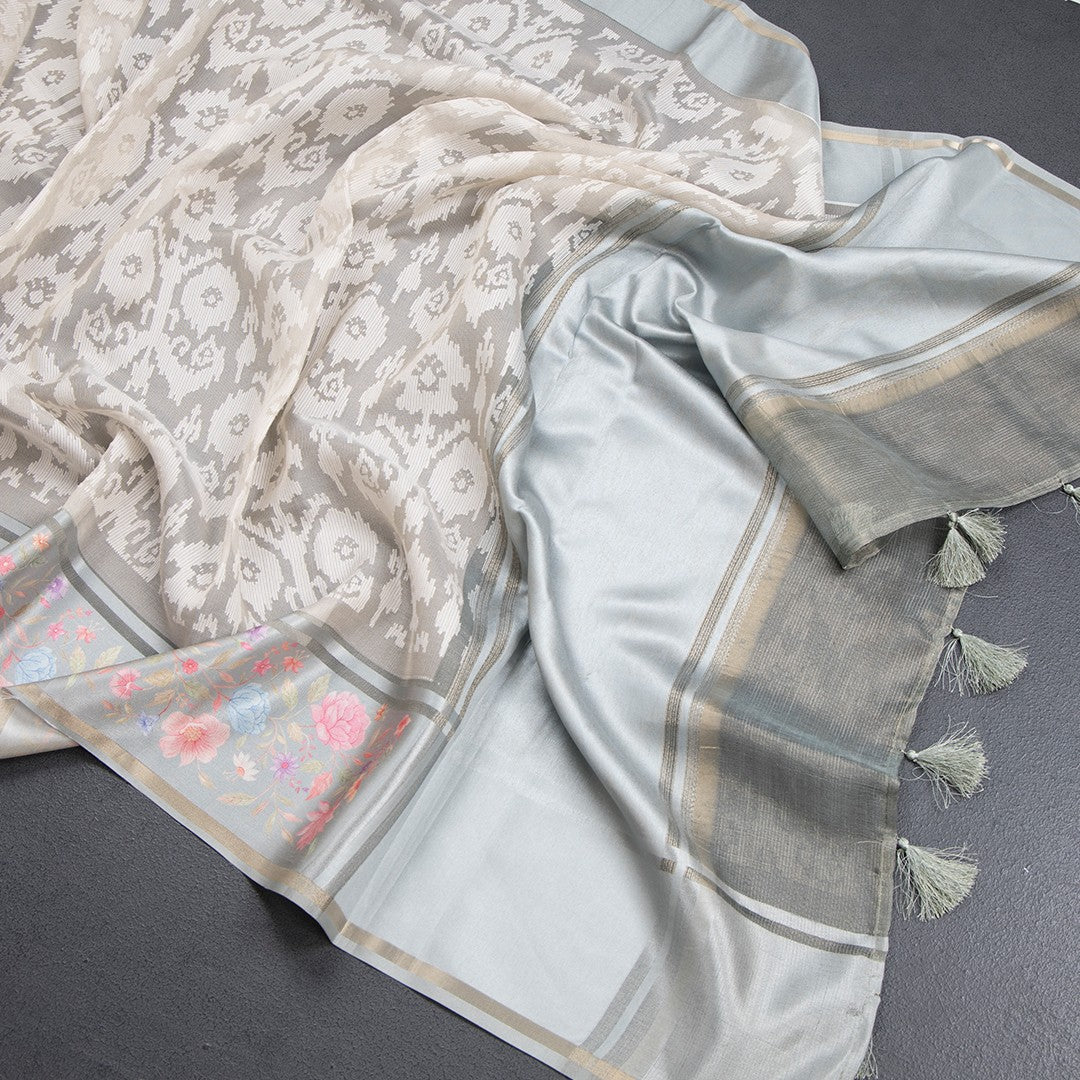 Kora Cream Saree With Satin Border 02