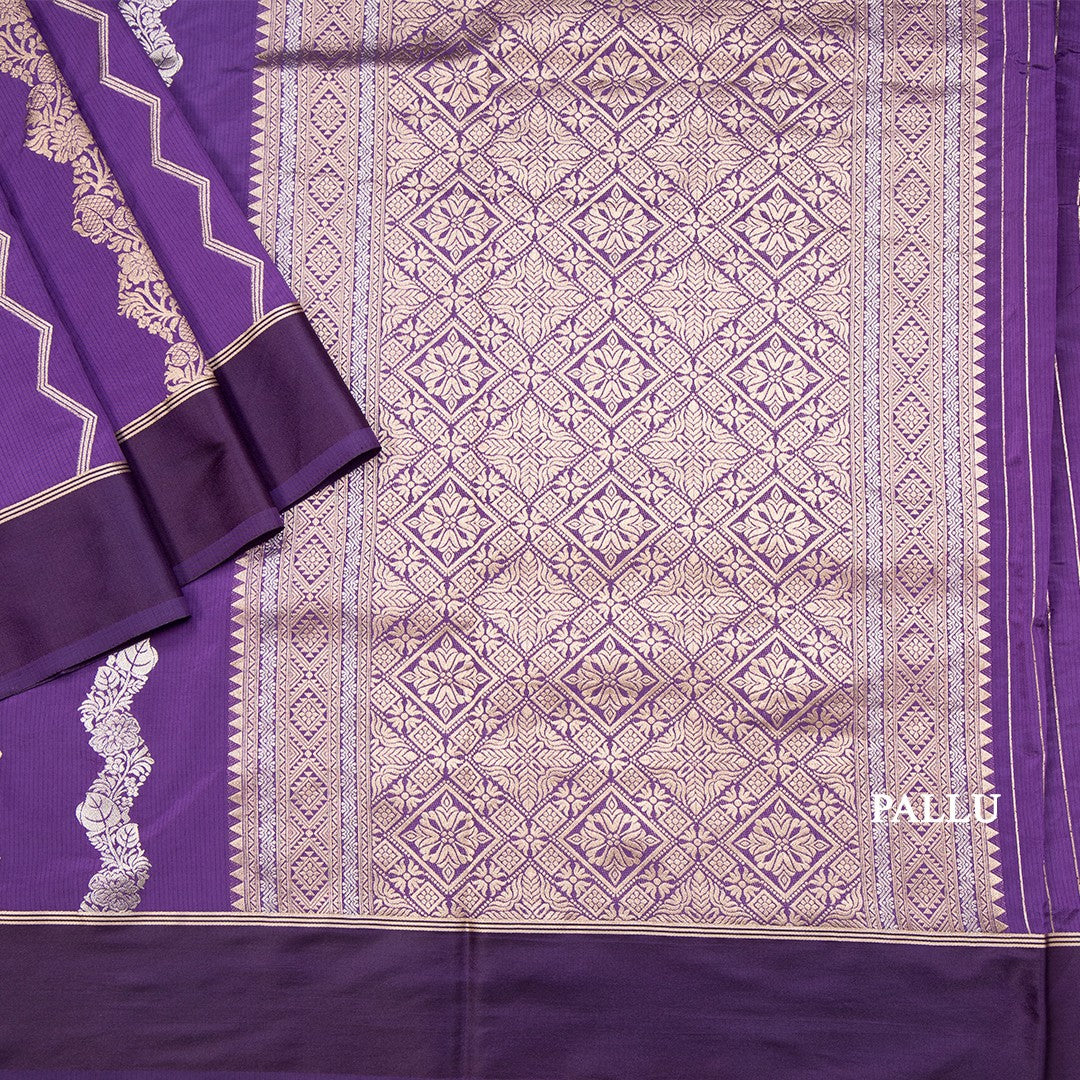 Mashru Silk Dark Purple Zari Worked Saree