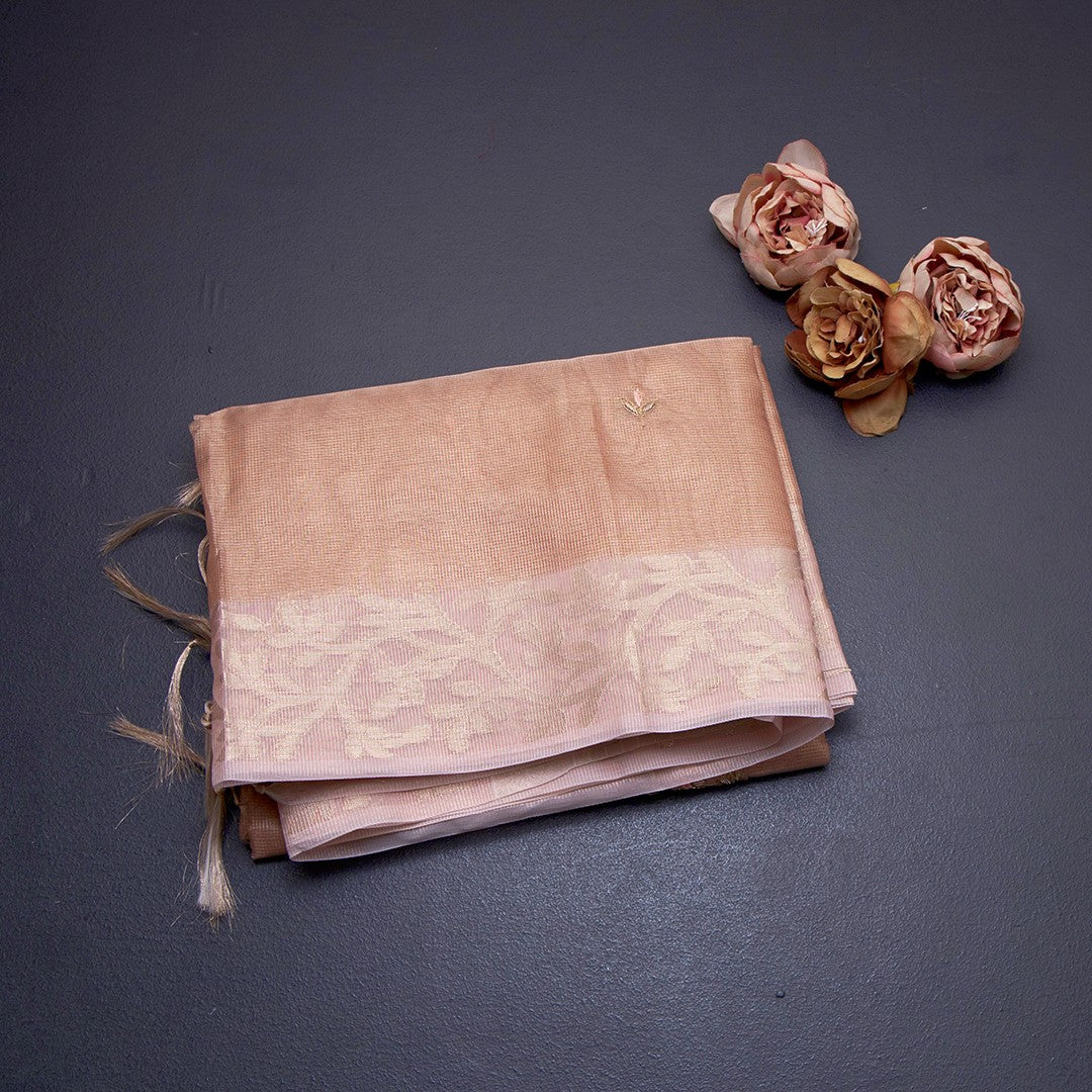 Tissue Kota Peach Zari Worked Saree With Gota Work