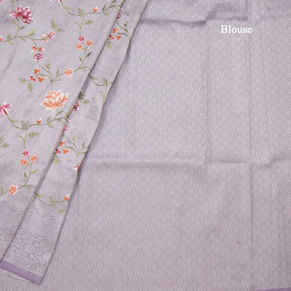 Banaras Lavender Zari With Floral Thread Work Saree