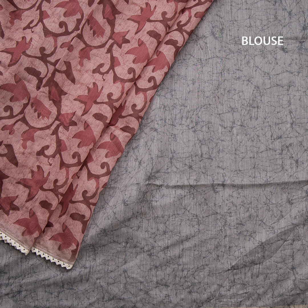 Semi Linen Rosewod Pink Floral Printed Saree