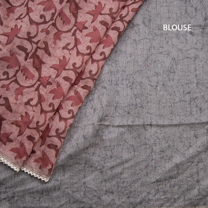 Semi Linen Rosewod Pink Floral Printed Saree