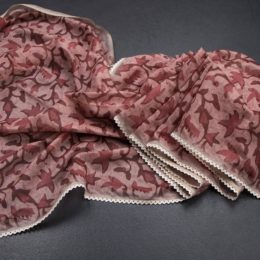 Semi Linen Rosewod Pink Floral Printed Saree