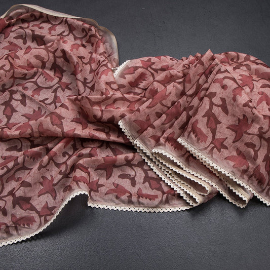 Semi Linen Rosewod Pink Floral Printed Saree