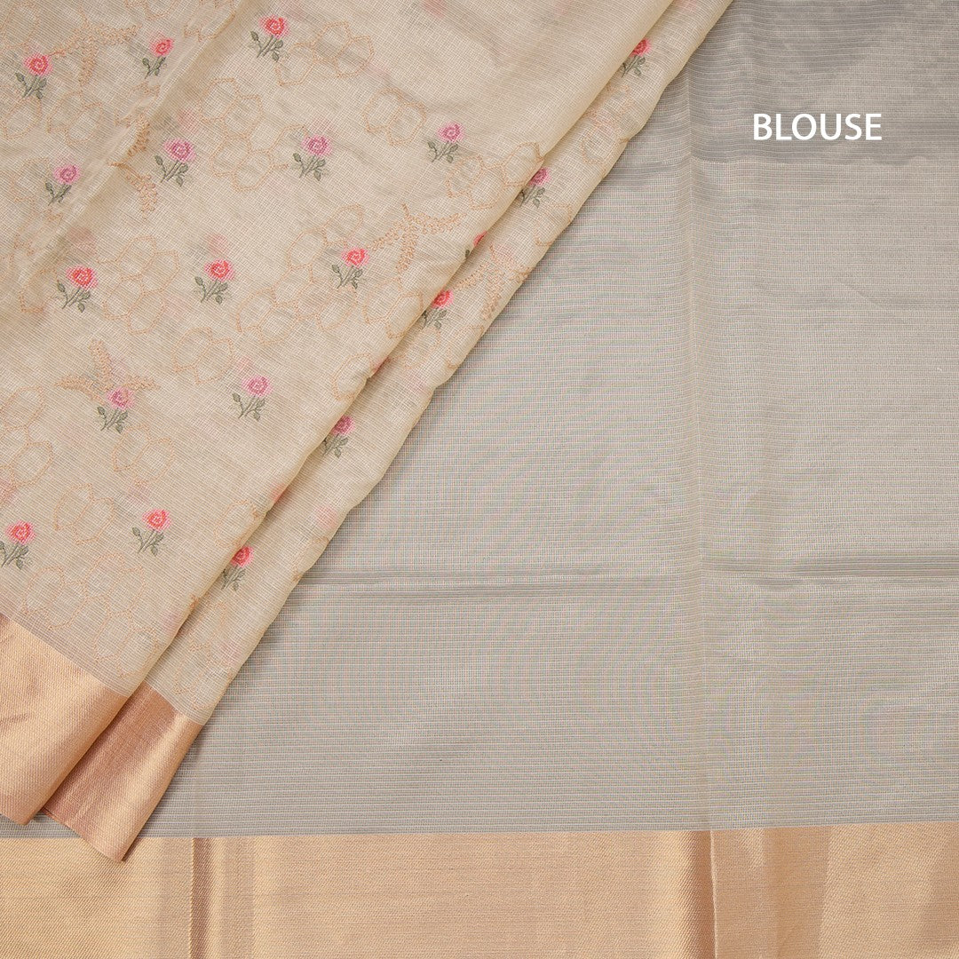 Tissue Kota Cream Thread Embroidered Saree With Zari Border 02