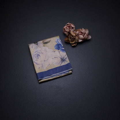 Semi Raw Silk Pastel Yellow Floral Printed Saree With Ribbon Border