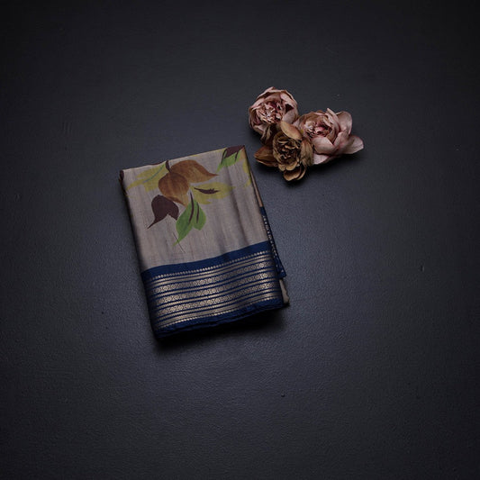 Semi Raw Silk Multi Colour Floral Printed Saree With Zari Border